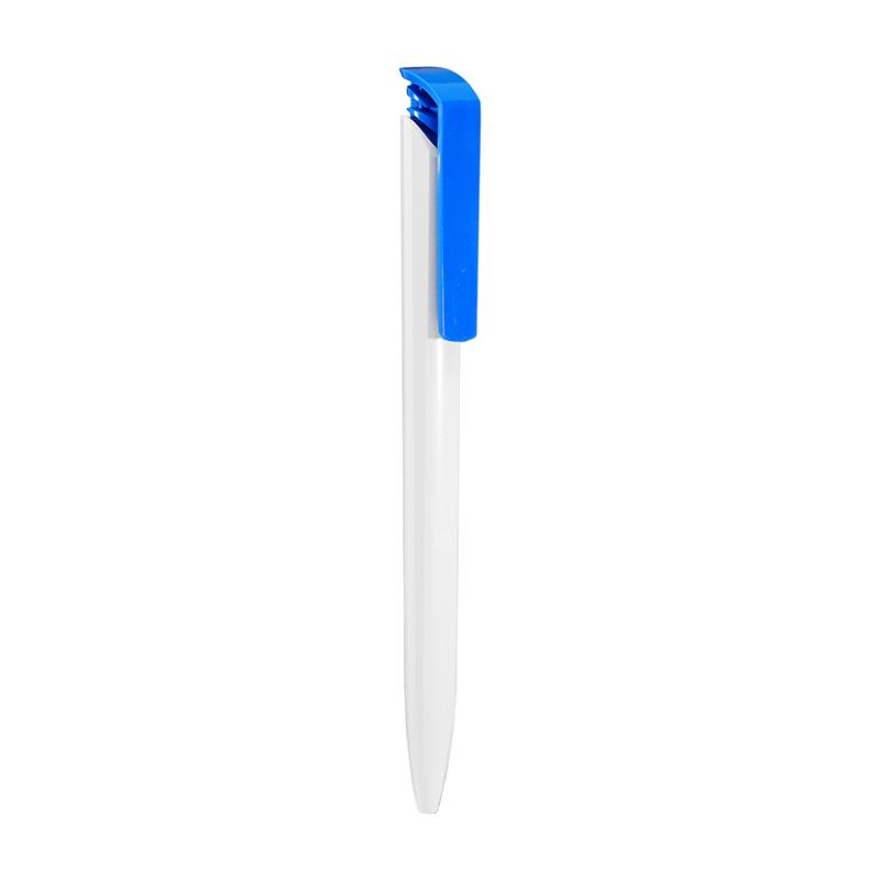 Blue Color Retractable Ballpoint Pen With The Barrel, Clip & Push Button